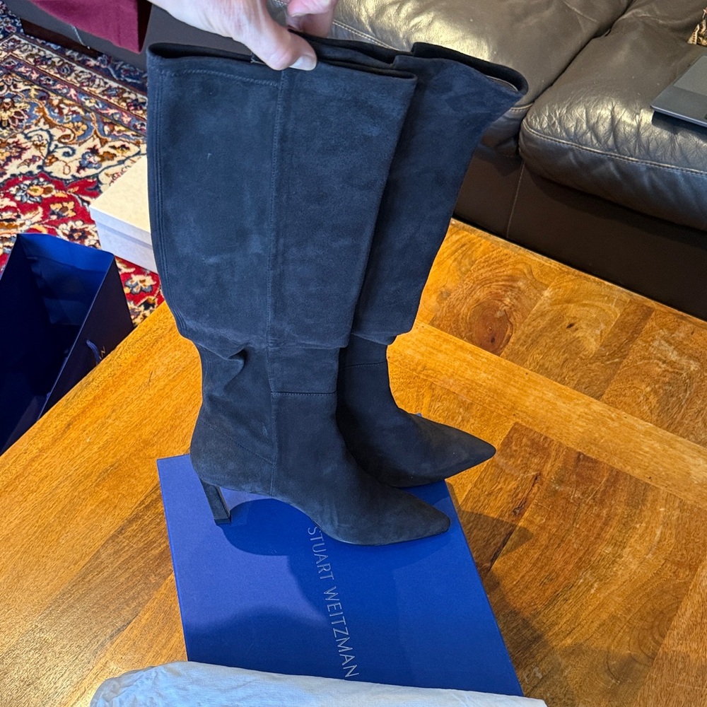 Stuart Weitzman Dark Suede Heeled Boots